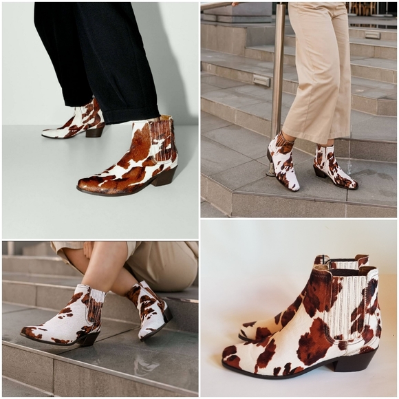 Zara Shoes - Zara cowboy leather animal print heeled boots, fur